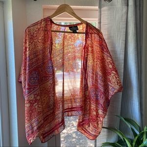 Angie Kimono Open Front  Floral Short Sleeves Womens Small